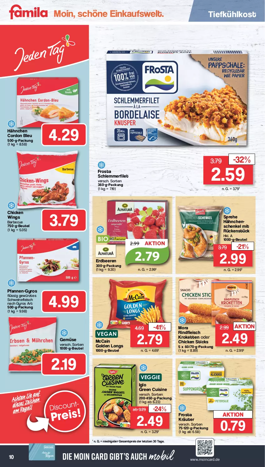 Aktueller Prospekt Famila - Prospekte - von 19.02 bis 24.02.2024 - strona 10 - produkty: barbecue, beere, beeren, beutel, chicken wings, cordon bleu, eis, erdbeere, erdbeeren, filet, fleisch, frosta, gewürz, Golden Longs, gyros, hähnchenschenkel, henkel, iglo, Kette, kräuter, Kroketten, mccain, pfanne, pfannen, reis, rind, rindfleisch, schenkel, schlemmerfilet, schwein, schweine, schweinefleisch, Ti, tiefkühlkost, veggie, wein, weine, ZTE