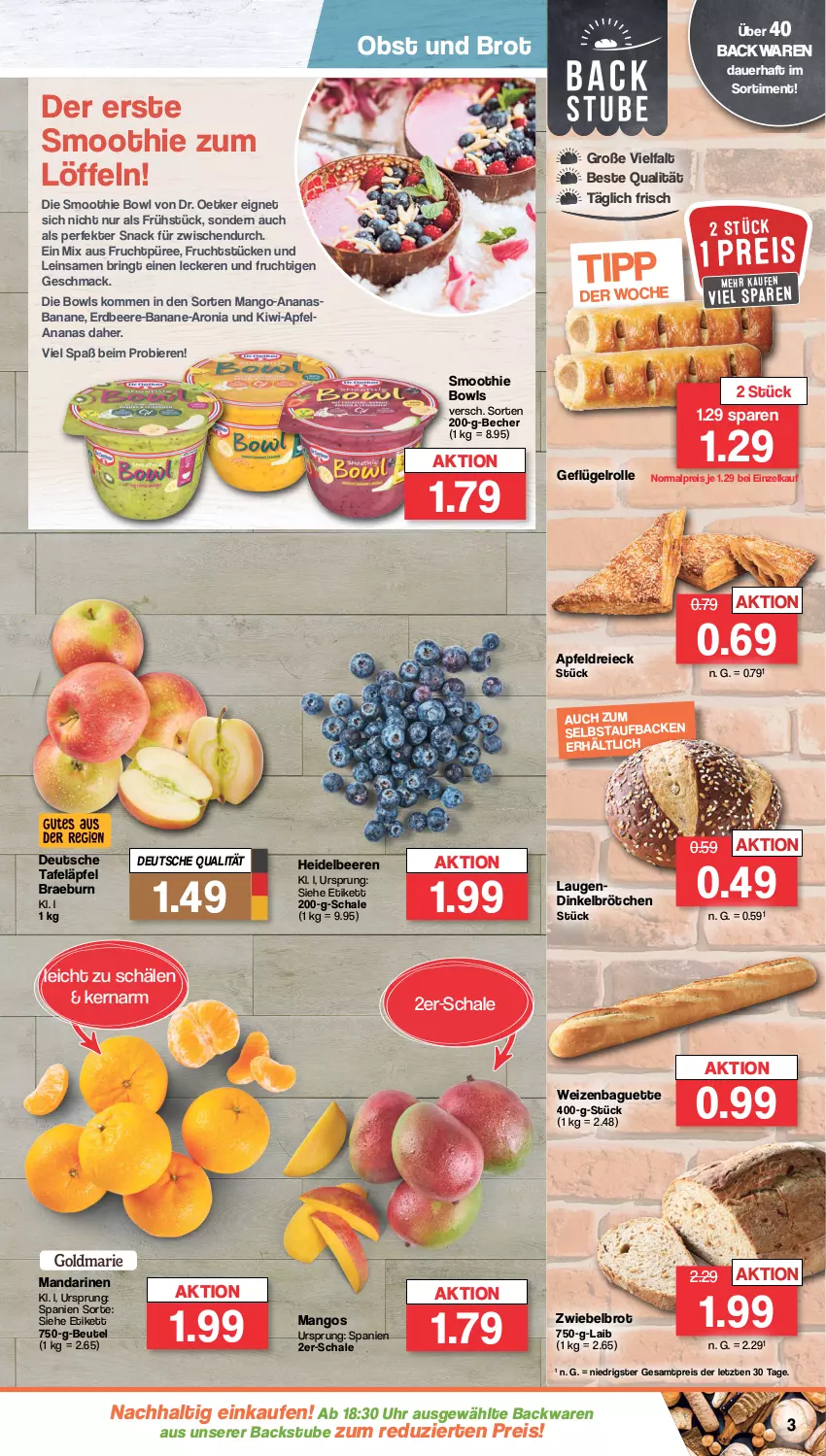 Aktueller Prospekt Famila - Prospekte - von 19.02 bis 24.02.2024 - strona 3 - produkty: ananas, apfel, auer, backwaren, baguette, banane, Becher, beere, beeren, beutel, bier, Biere, brot, brötchen, dinkelbrötchen, Dr. Oetker, eis, Elan, erdbeere, frucht, Geflügel, heidelbeere, heidelbeeren, kiwi, Löffel, mac, mandarine, mandarinen, mango, mangos, obst, püree, reis, ring, Schal, Schale, smoothie, snack, stube, tafeläpfel, Ti, uhr, ZTE, zwiebel