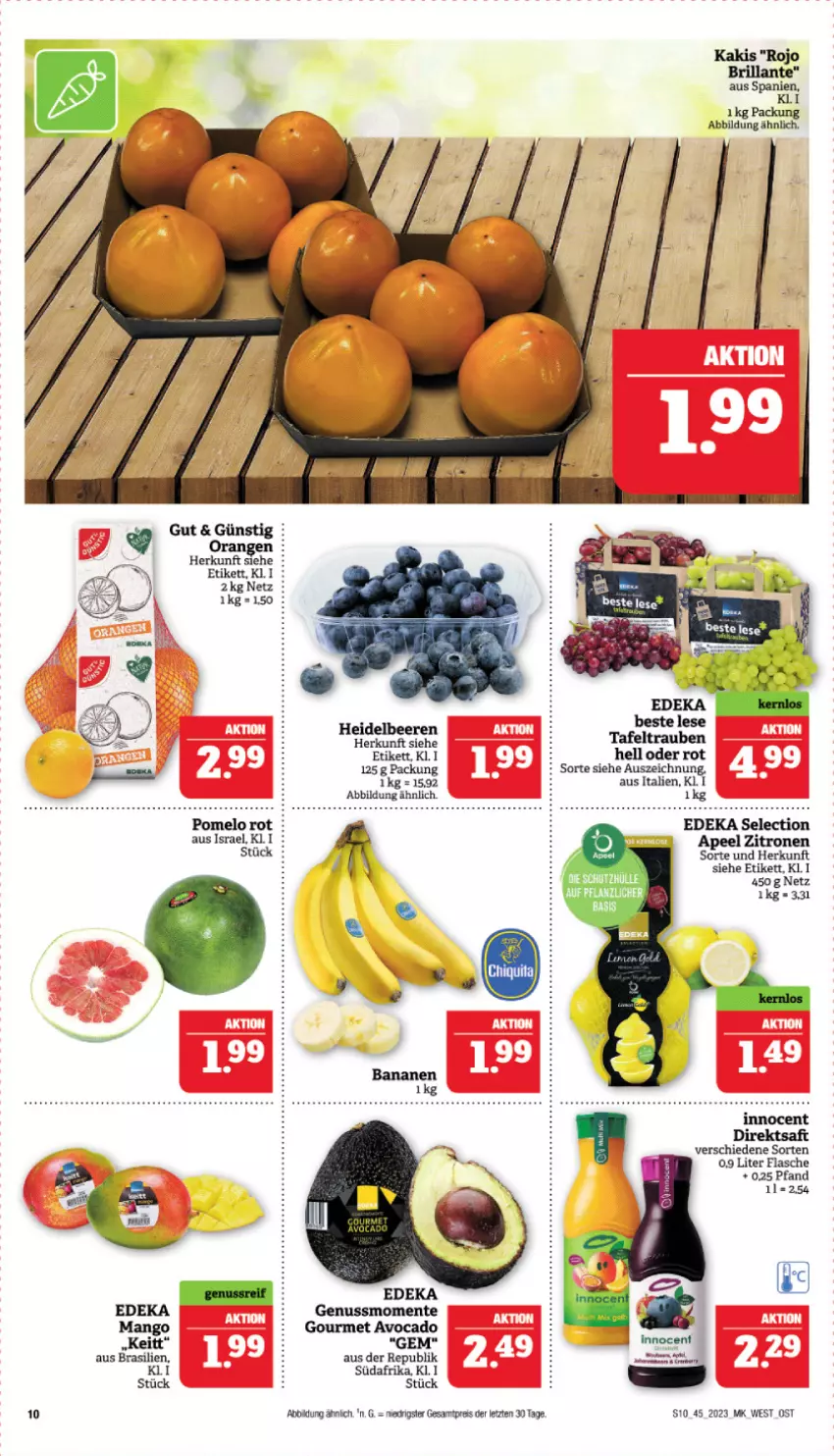 Aktueller Prospekt Marktkauf - Prospekt - von 05.11 bis 11.11.2023 - strona 10 - produkty: avocado, beere, beeren, deka, eis, ente, flasche, heidelbeere, heidelbeeren, Innocent, Kaki, mango, nuss, Pomelo, reis, tafeltrauben, Ti, trauben, zitrone, zitronen, ZTE