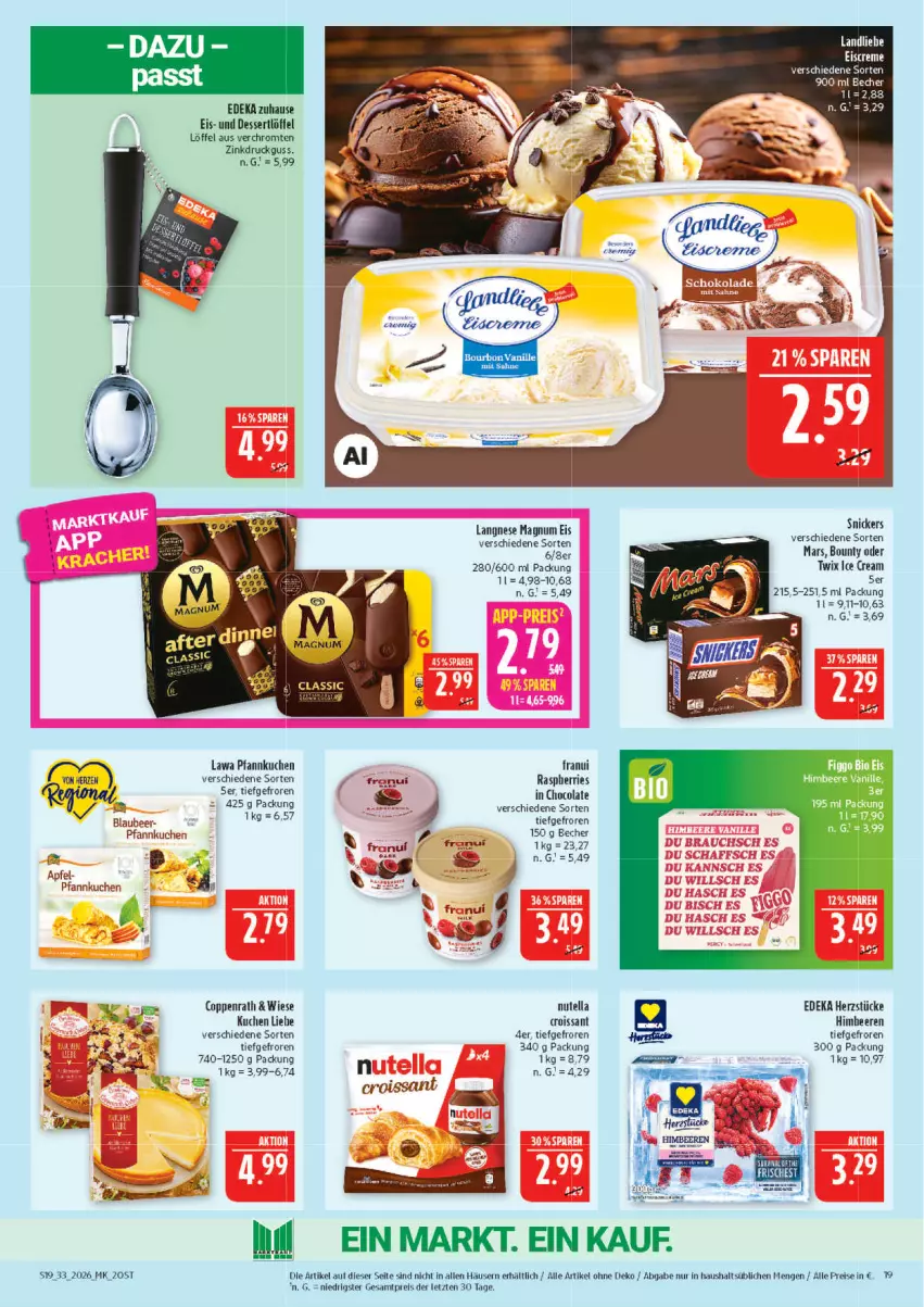 Aktueller Prospekt Marktkauf - Prospekt - von 09.08 bis 15.08.2026 - strona 19 - produkty: apfel, Becher, beere, beeren, Blaubeer, bounty, bourbon, bourbon vanille, cola, coppenrath, creme, Croissant, deka, dessert, eis, eiscreme, himbeer, himbeere, himbeeren, kuchen, landliebe, landliebe eiscreme, langnese, Löffel, magnum, mars, nutella, Pfannkuchen, reis, Ti, twix, vanille, ZTE