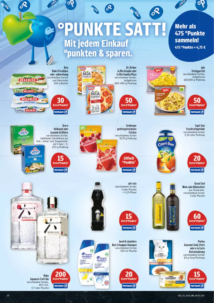 Aktueller Prospekt Marktkauf - Prospekt - von 09.08 bis 15.08.2026 - strona 28 - produkty: Afri Cola, alkohol, arla, arla buko, Becher, Berger, Buko, Cap, capri-sun, citrus, cola, fertiggericht, flasche, frischkäse, frucht, früchte, fruchtsaft, fruchtsaftgetränk, getränk, gin, gourmet gold, grand sud, grill, Grillkäse, halbfester schnittkäse, Halloumi, iglo, Käse, katzennahrung, milch, pizza, purina, saft, schnittkäse, seeberger, shampoo, Ti, wein