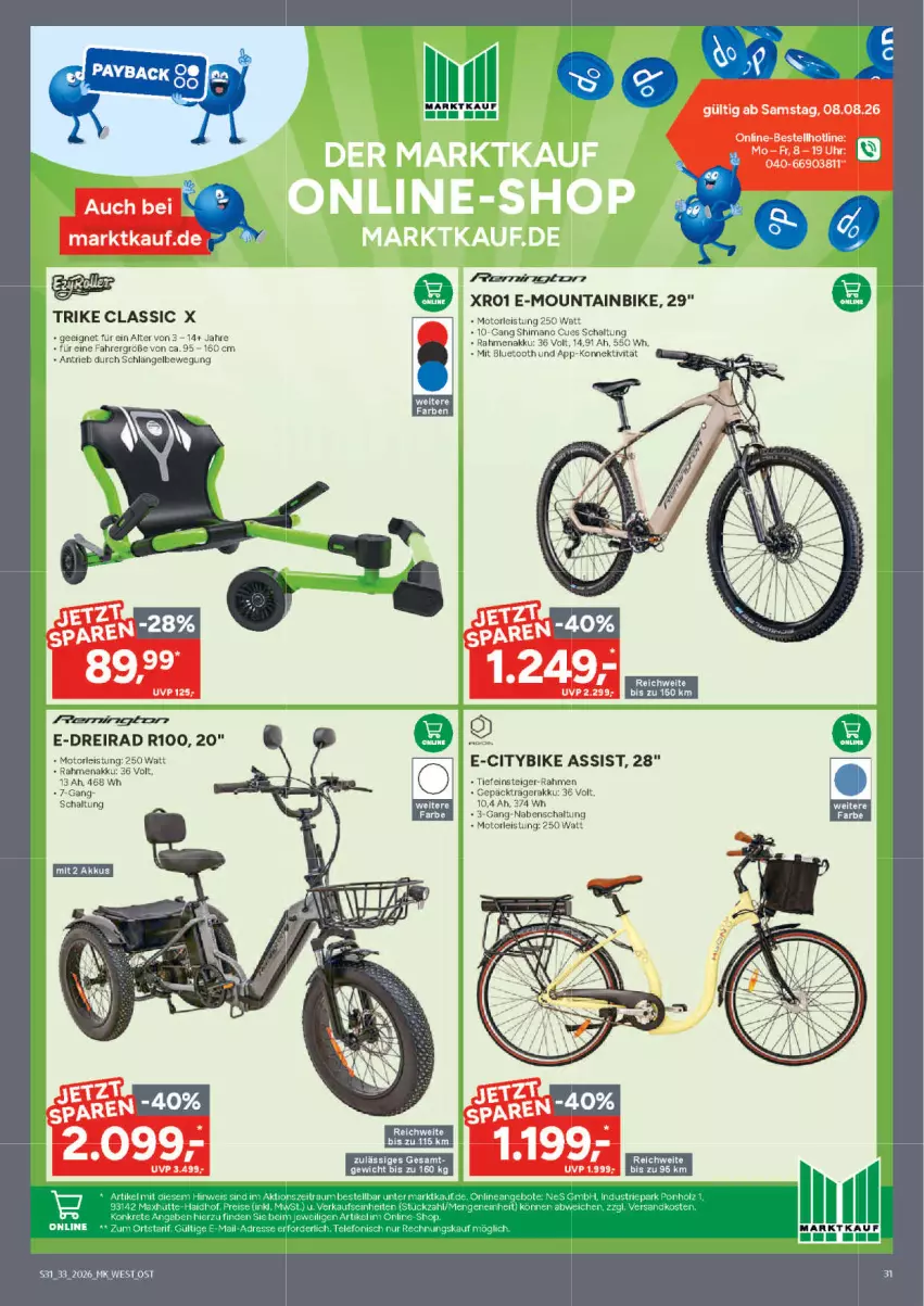 Aktueller Prospekt Marktkauf - Prospekt - von 09.08 bis 15.08.2026 - strona 31 - produkty: akku, Dreirad, eis, Mountainbike, Schal, shimano, Ti, uhr
