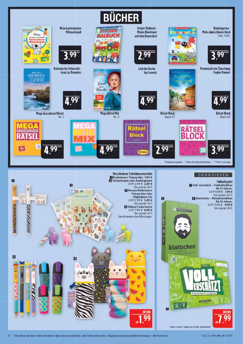 Aktueller Prospekt Marktkauf - Prospekt - von 09.08 bis 15.08.2026 - strona 32 - produkty: auer, ball, Bau, Bauer, buch, eis, ente, Fußball, Garten, HP, Kinder, lorenz, mac, Malbuch, Radiergummi, reis, Roller, schreibwaren, Spiele, ssd, Tasche, Ti