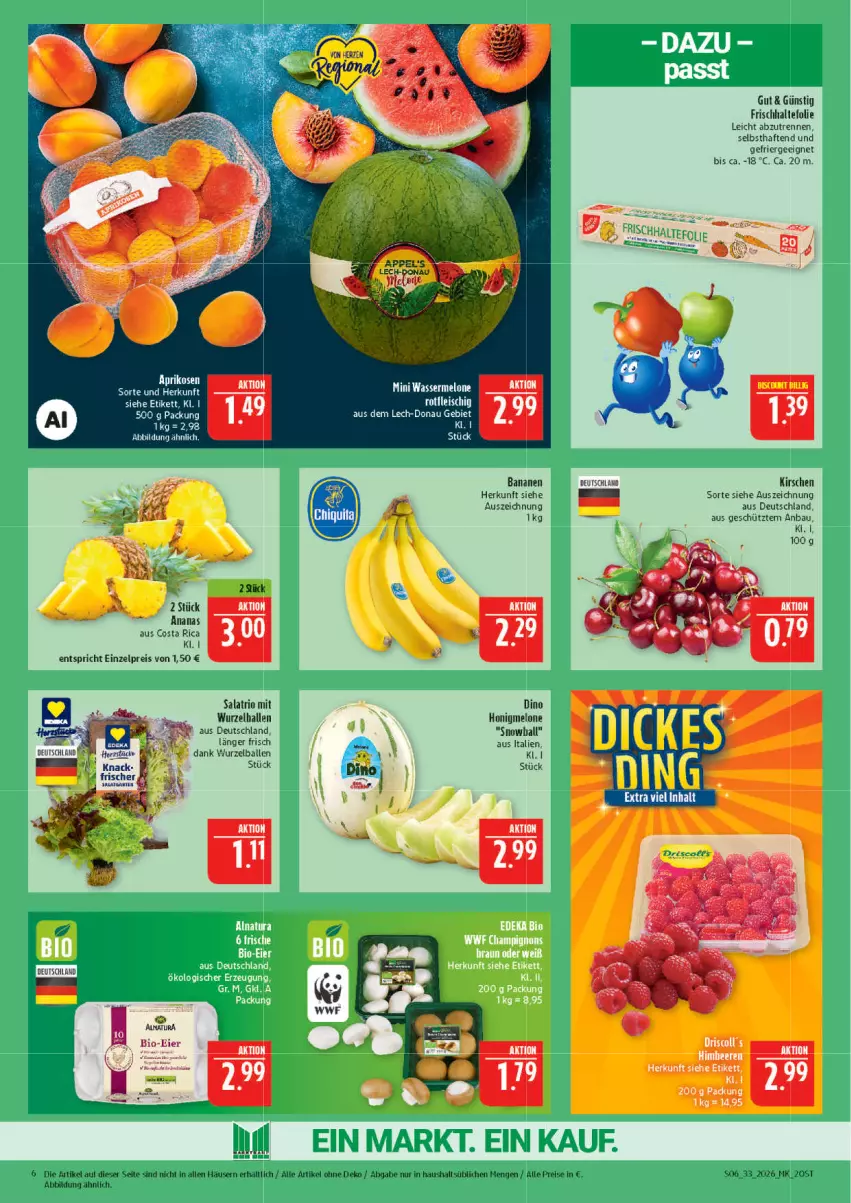 Aktueller Prospekt Marktkauf - Prospekt - von 09.08 bis 15.08.2026 - strona 6 - produkty: ananas, ball, banane, bananen, Bau, eis, Ergee, frischhaltefolie, honig, honigmelone, kirsch, kirsche, kirschen, melone, reis, salat, Ti, wasser, wassermelone, ZTE