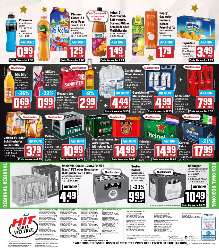 Aktueller Prospekt Hit - Wochenprospekt - von 23.12 bis 28.12.2024 - strona 20 - produkty: Alwa, angebot, angebote, apfel, apfelsaft, auer, Bad, Beckers Bester, bier, bio, bitburger, braun, burger, Cap, capri-sun, coca-cola, cola, corona, decke, Deckel, desperados, eimer, eis, eistee, elle, Engel, fisch, flasche, frucht, fruchtsaft, fruchtsäfte, fuze tea, gerolsteine, gerolsteiner, glasflasche, Happy Day, heineken, Hohes C, Lübecker, mineralwasser, Mio Mio, Mixer, mixery, natur, Paula, paulaner, pfanne, Pfanner, Rauch, reis, rel, rheinfels quelle, saft, säfte, schöfferhofer, Spaten, Sprudel, steiner, tee, Ti, uhr, veltins, vita, Waldquelle, wasser, weissbier, ZTE