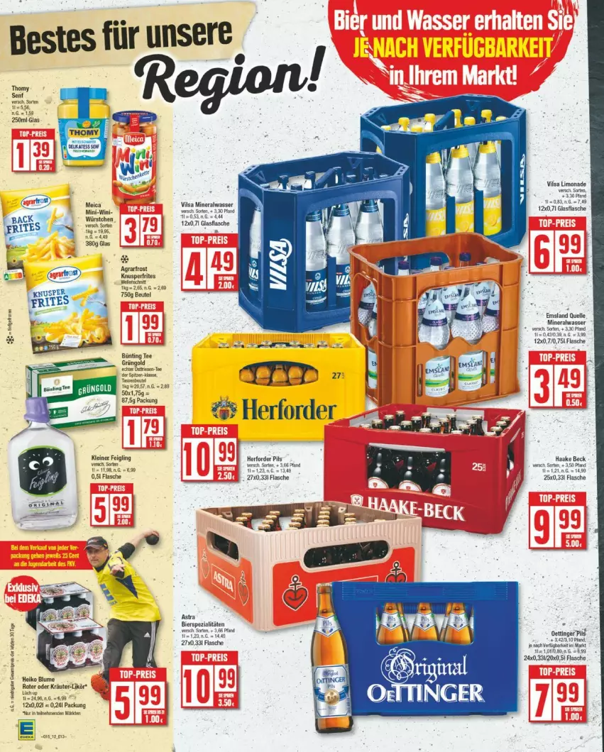 Aktueller Prospekt Edeka - Prospekte - von 08.04 bis 13.04.2024 - strona 12 - produkty: agrarfrost, Alwa, Astra, beutel, bier, bierspezialitäten, blume, bünting tee, flasche, glasflasche, kräuter, limo, limonade, meica, mineralwasser, oder kräuter, Spezi, tee, Ti, vilsa, wasser, würstchen