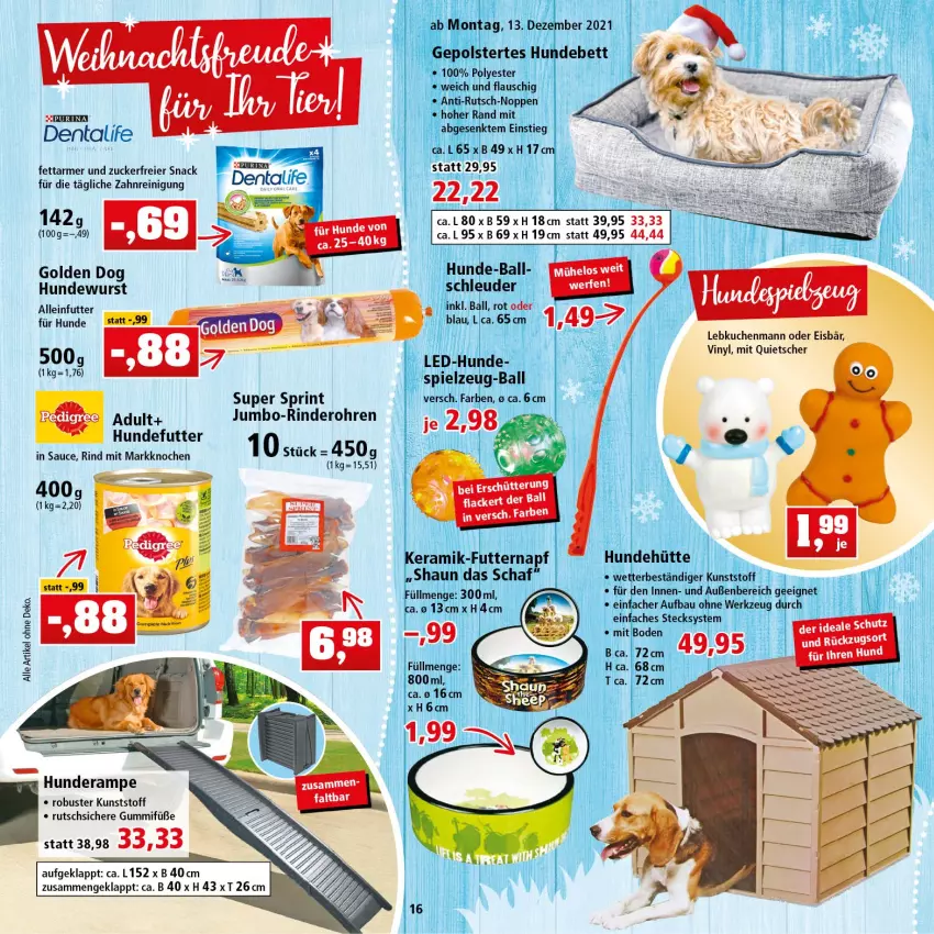 Aktueller Prospekt Thomas Philipps - Prospektwerbung - von 13.12 bis 18.12.2021 - strona 16 - produkty: ball, Bau, bett, eier, eis, HP, Hundebett, Hundewurst, jumbo, kuchen, lack, Lacke, Lebkuchen, purina, Reinigung, rind, rinder, sauce, snack, spielzeug, Ti, werkzeug, wurst, zucker