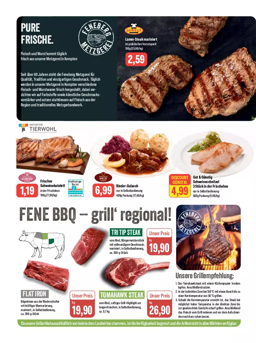 Aktueller Prospekt Feneberg - Prospekte - von 15.06 bis 17.06.2023 - strona 2 - produkty: bügel, Bügeleisen, discount, eis, elle, erde, fleisch, Germ, grill, gulasch, kotelett, küche, Küchen, lamm, mac, Meister, papier, Rauch, reis, rind, rinder, saft, salz, schnitzel, schwein, schweine, schweinekotelett, schweineschnitzel, steak, Ti, tisch, wein, weine, wurst