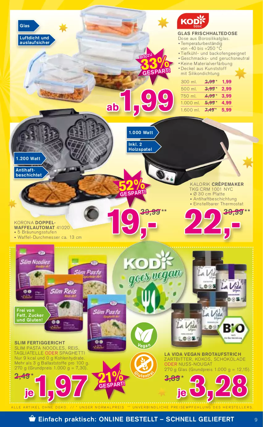 Aktueller Prospekt Kodi - Prospekte - von 18.12 bis 24.12.2021 - strona 9 - produkty: aufstrich, auto, backofen, ball, brot, brotaufstrich, decke, Deckel, eis, elle, fertiggericht, Holz, kokos, latte, mac, messer, nuss, Ofen, pasta, reis, Ria, schoko, schokolade, spaghetti, tagliatelle, teller, thermostat, Ti, tisch, zucker