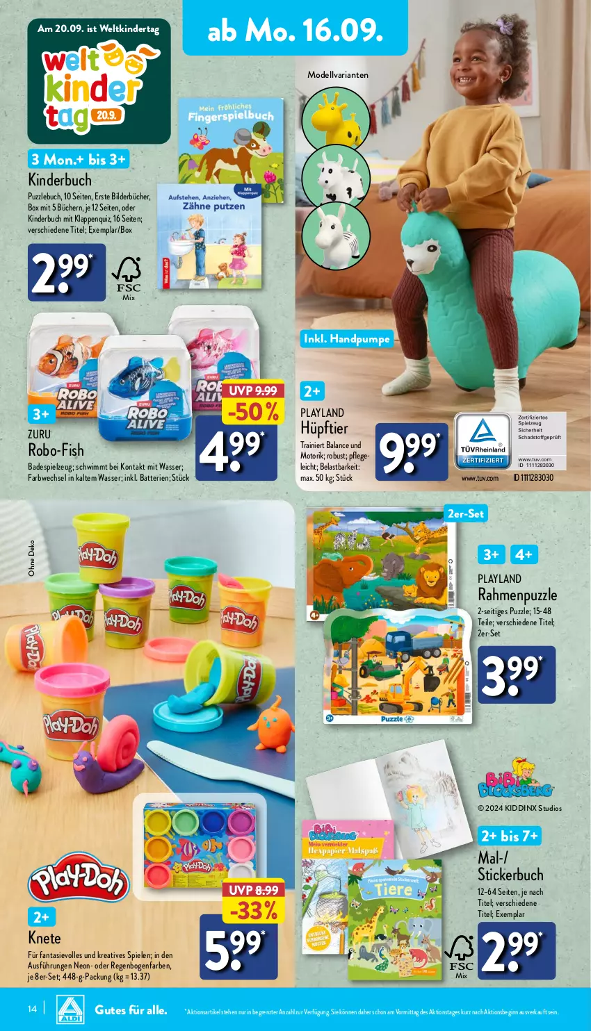 Aktueller Prospekt Aldi Nord - Von Montag - von 16.09 bis 21.09.2024 - strona 14 - produkty: Bad, batterie, batterien, buch, dell, fanta, gin, Kinder, Kinderbuch, Mode, Puzzle, Ria, Spiele, spielzeug, Stickerbuch, Ti, wasser, ZTE