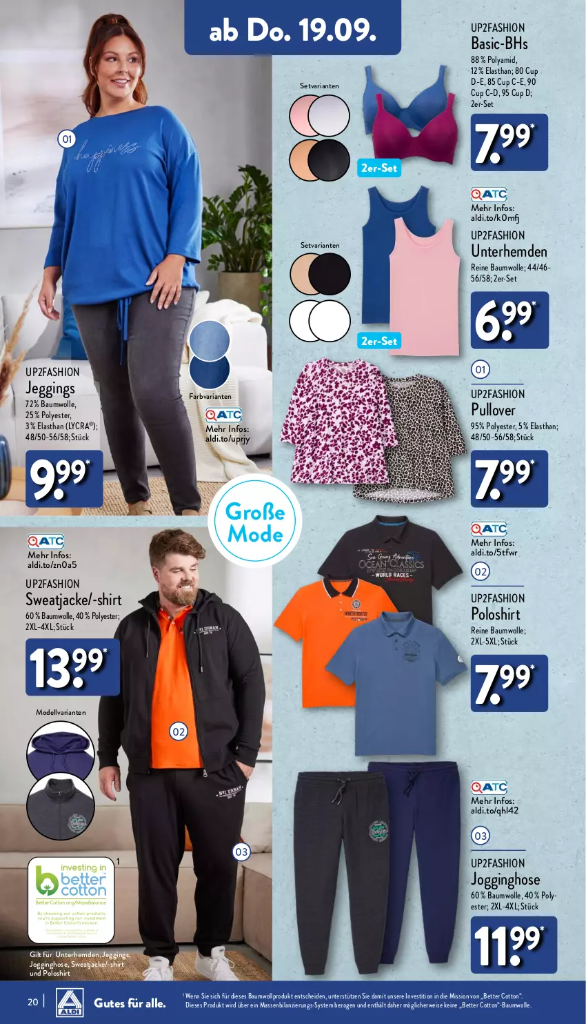 Aktueller Prospekt Aldi Nord - Von Montag - von 16.09 bis 21.09.2024 - strona 20 - produkty: aldi, Bau, baumwolle, bett, dell, eis, gin, hemd, hemden, hose, Jacke, Jogginghose, Mode, poloshirt, Pullover, reine baumwolle, Ria, rwe, shirt, sweatjacke, Ti, Unterhemd, unterhemden, up2fashion, wolle