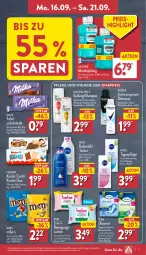 Gazetka promocyjna Aldi Nord - Von Montag - Gazetka - ważna od 21.09 do 21.09.2024 - strona 7 - produkty: Antitranspirant, Bebe, body, Bodymilk, deo, deospray, Discreet, eis, elle, ferrero, flasche, gin, Kinder, listerine, Lotion, mars, milka, mundspülung, nivea, pantene, pantene pro-v, pro-v, Reinigung, reinigungstücher, reis, rexona, schoko, schokolade, shampoo, spülung, tafelschokolade, Tagespflege, teller, Ti, tücher, ZTE