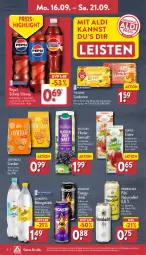 Gazetka promocyjna Aldi Nord - Von Montag - Gazetka - ważna od 21.09 do 21.09.2024 - strona 8 - produkty: aldi, alkohol, beutel, cracker, drink, eis, eistee, elle, flasche, flieder, getränk, gin, holunder, krombache, krombacher, Ländertee, natur, pepsi, pils, radler, reis, Rockstar, saft, schweppes, Schwip Schwap, snack, snacks, Sun Snacks, tee, teekanne, teller, Ti, ZTE, zucker