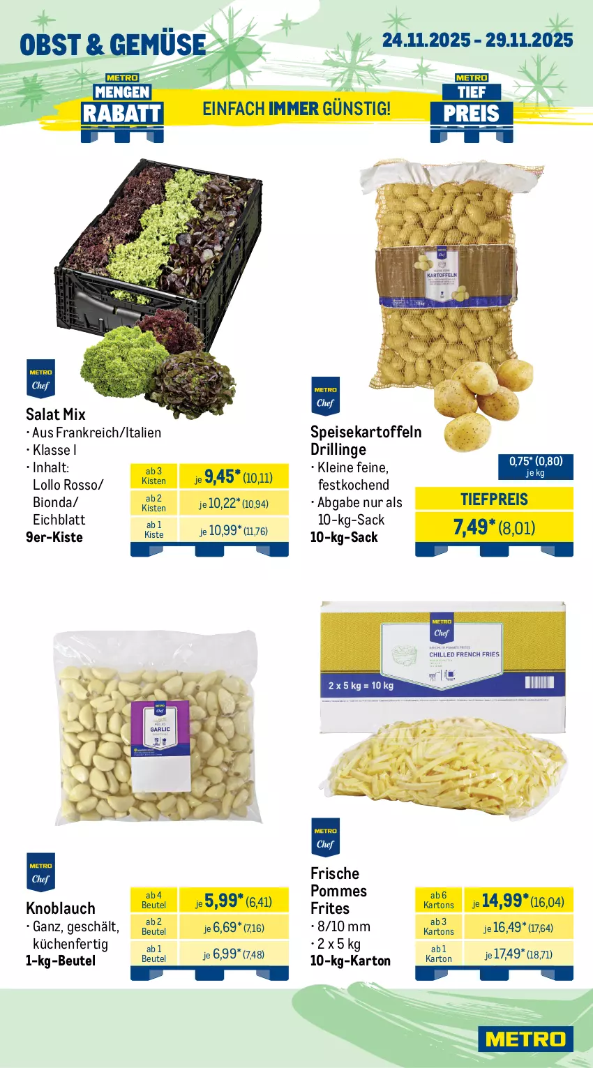 Aktueller Prospekt Metro - Wochen-Angebote Gastro - von 24.11 bis 29.11.2025 - strona 10 - produkty: angebot, bag-in-box, beutel, bio, butter, butterkäse, edamer, eimer, eis, frischli, gin, gouda, kartoffel, kartoffeln, Käse, knoblauch, küche, Küchen, leine, Maasdam, maasdamer, mac, milch, milram, obst, pommes, Pommes Frites, pudding, reis, sac, sahne, salat, schlagsahne, speisekartoffeln, Ti, tiefpreis