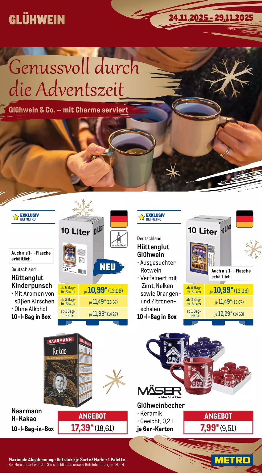 Aktueller Prospekt Metro - Wochen-Angebote Gastro - von 24.11 bis 29.11.2025 - strona 18 - produkty: Absolut Vodka, alkohol, angebot, bag-in-box, Becher, campari, corona, corona extra, eis, flasche, getränk, getränke, gin, Glühwein, kakao, Kinder, kirsch, kirsche, kirschen, nuss, ohne alkohol, orange, orangen, Palette, reis, rotwein, Schal, Schale, Ti, tiefpreis, vodka, wein, zitrone, zitronen