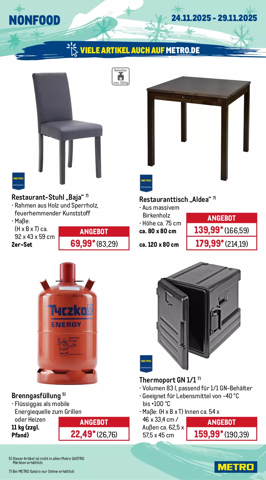 Aktueller Prospekt Metro - Wochen-Angebote Gastro - von 24.11 bis 29.11.2025 - strona 22 - produkty: ACC, angebot, auer, backofen, Behälter, edelstahl, eis, elle, geschirr, grill, herdarten, Holz, lebensmittel, Metro, metro gastro, mikrowelle, Ofen, pfanne, reis, saft, Schal, Schale, schneidebrett, spülmaschinen, stuhl, tee, Teelicht, teelichte, Ti, tiefpreis, tisch