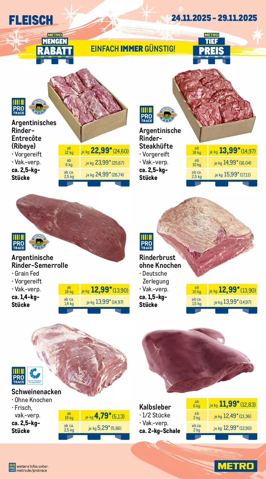 Aktueller Prospekt Metro - Wochen-Angebote Gastro - von 24.11 bis 29.11.2025 - strona 3 - produkty: auer, coupon, edelstahl, eis, entrecôte, fleisch, fritteuse, Frittierkorb, Frittieröl, Kalbsleber, korb, küche, Metro, pommes, Pommes Frites, rind, rinder, Rindersteak, Schal, Schale, schwein, schweine, schweinenacken, steak, steakhüfte, Ti, wein, weine