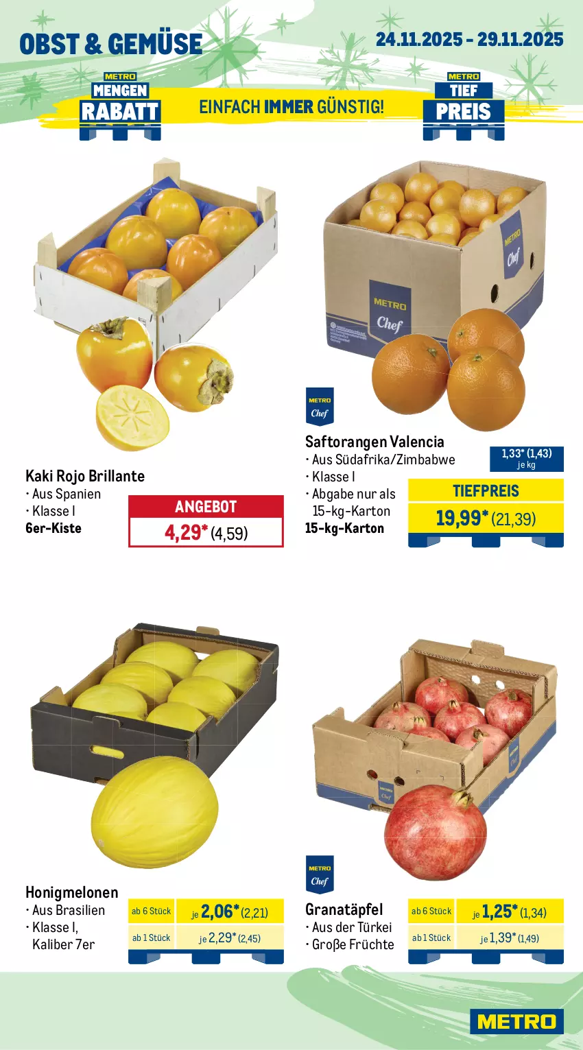 Aktueller Prospekt Metro - Wochen-Angebote Gastro - von 24.11 bis 29.11.2025 - strona 9 - produkty: angebot, beutel, brie, Dorade, dorade royal, eis, elle, filet, filets, fisch, forelle, frischfisch, früchte, frutti di mare, garnelen, grana, Granatäpfel, honig, honigmelone, honigmelonen, Kaki, lachs, melone, melonen, Metro, Muscheln, obst, orange, orangen, Rana, Räucherlachs, reis, rel, saft, Saftorangen, Ti, tiefpreis