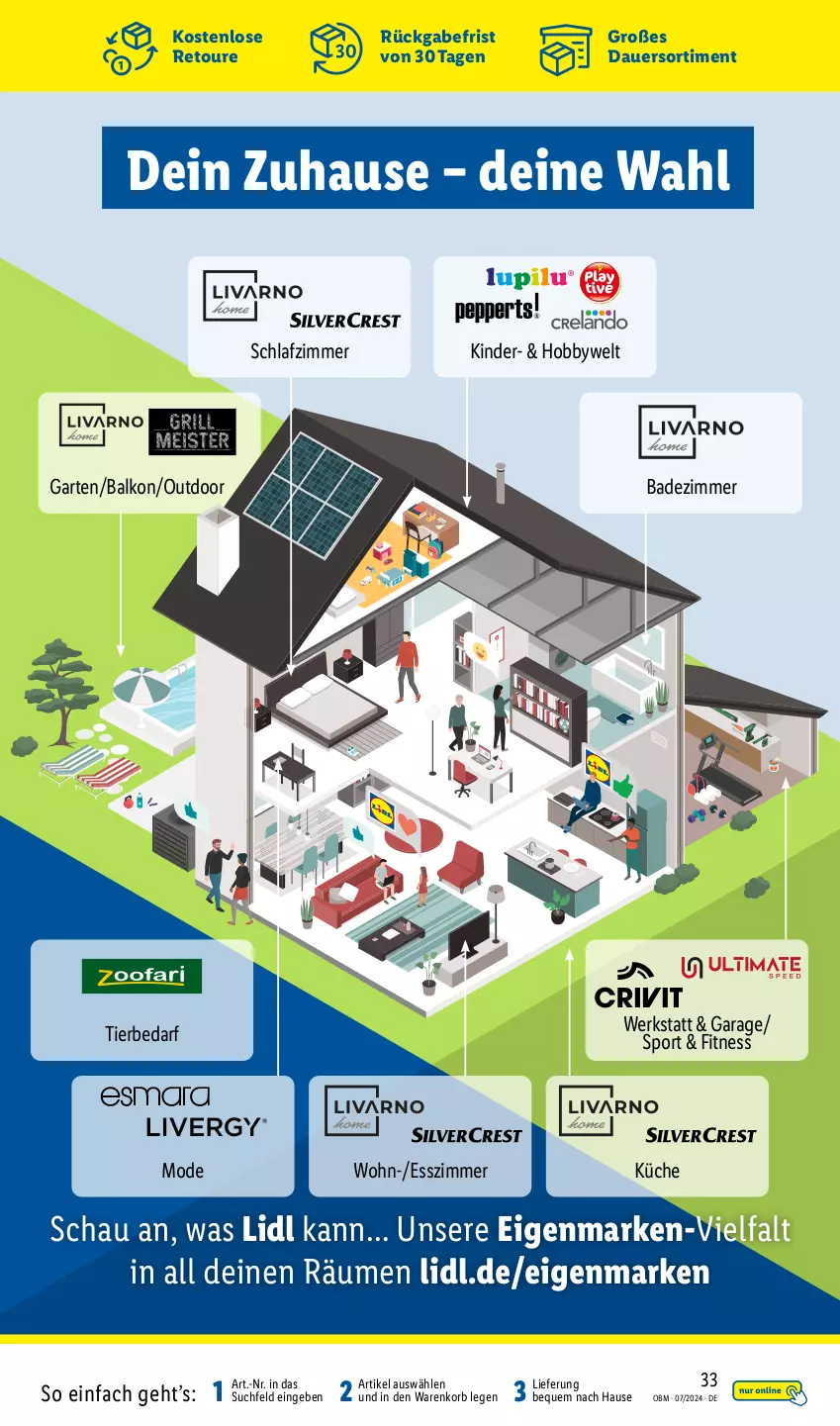 Aktueller Prospekt Lidl - Aktuelle Onlineshop-Highlights - von 01.07 bis 31.07.2024 - strona 33 - produkty: auer, Bad, Esszimmer, Garten, Hobby, Kinder, korb, küche, Mode, schlafzimmer, Sport, Ti, tierbedarf