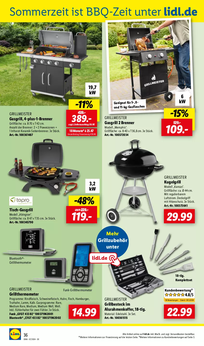 Aktueller Prospekt Lidl - Aktuelle Onlineshop-Highlights - von 01.07 bis 31.07.2024 - strona 36 - produkty: besteck, burger, decke, Deckel, dell, edelstahl, eis, fisch, flasche, fleisch, gasflaschen, gasgrill, grill, grillfläche, Grillzubehör, hamburger, koffer, Kugel, kugelgrill, lamm, LG, Meister, Mode, ndk, Ria, rind, rindfleisch, schwein, schweine, schweinefleisch, thermometer, Ti, tisch, truthahn, wein, weine, ZTE