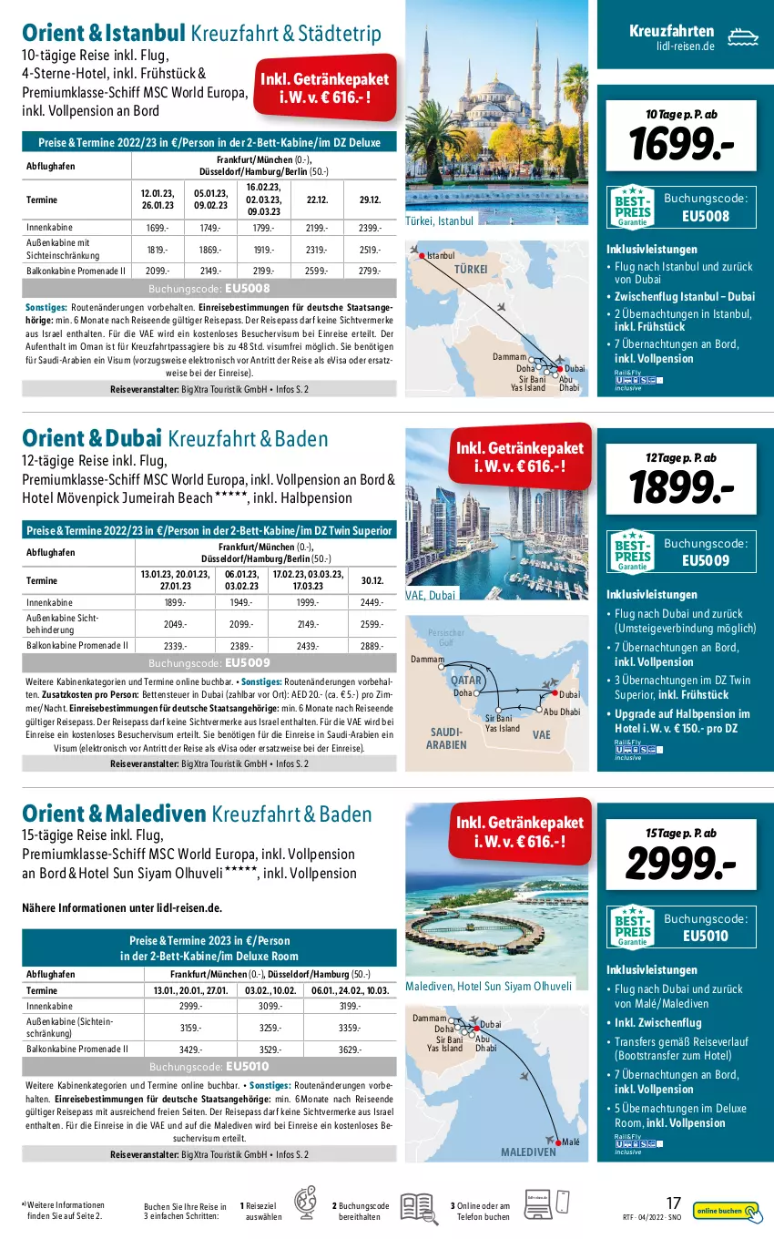 Aktueller Prospekt Lidl - Themenflyer April 2022 - von 13.04 bis 15.06.2022 - strona 17 - produkty: Bad, balkonkabine, bett, Betten, buch, eis, Elektro, getränk, getränke, gsw, inklusivleistungen, kreuzfahrten, mam, mövenpick, reis, reiseveranstalter, reiseverlauf, telefon, Ti