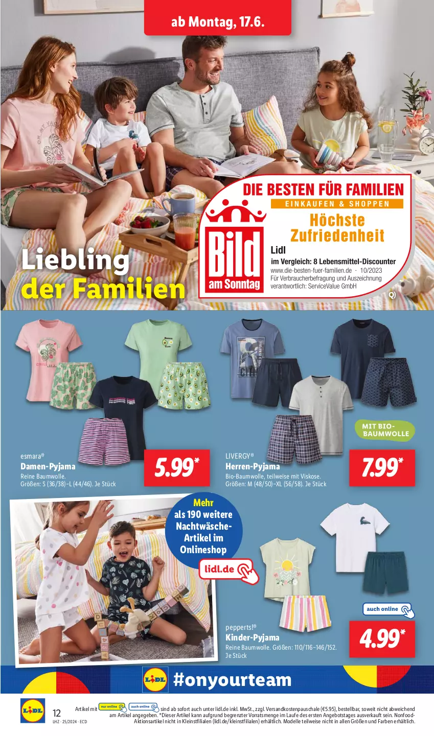 Aktueller Prospekt Lidl - Aktionsprospekt - von 17.06 bis 22.06.2024 - strona 16 - produkty: angebot, Bau, baumwolle, bio, bio-baumwolle, dell, eis, elle, esmara, Kinder, livergy, Mode, ndk, Pyjama, reine baumwolle, Schal, Schale, Ti, wolle, Yo, ZTE