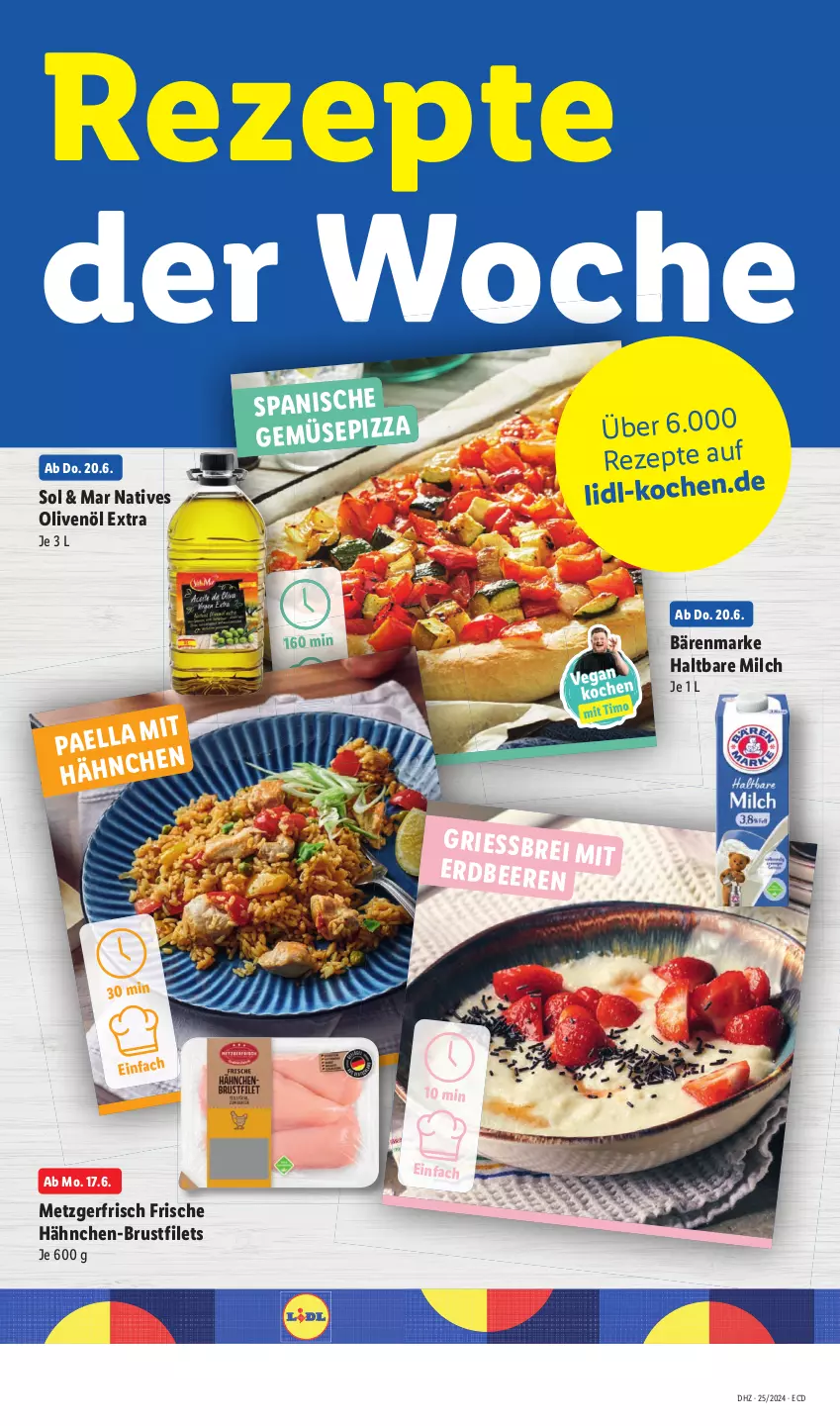 Aktueller Prospekt Lidl - Aktionsprospekt - von 17.06 bis 22.06.2024 - strona 55 - produkty: angebot, bärenmarke, beere, beeren, Brei, brustfilet, buch, eis, erdbeere, erdbeeren, filet, filets, Frische Hähnchen, hähnchen-brustfilet, haltbare milch, inklusivleistungen, milch, natives olivenöl, olive, oliven, olivenöl, olivenöl extra, paella, pizza, reis, reiseverlauf, rezept, rezepte, Ti, ZTE