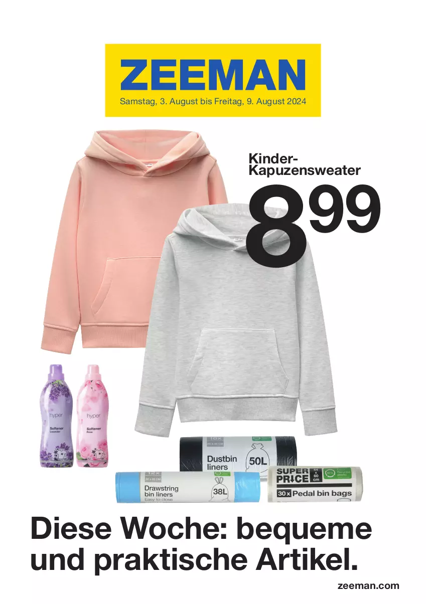 Aktueller Prospekt Zeeman - Prospekte - von 03.08 bis 09.08.2024 - strona 1 - produkty: Kinder, Sweater, Ti, tisch