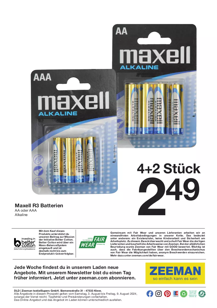 Aktueller Prospekt Zeeman - Prospekte - von 03.08 bis 09.08.2024 - strona 6 - produkty: angebot, angebote, axe, batterie, batterien, bett, eis, erde, Kette, Kinder, LG, reis, rwe, siemens, Ti, weck