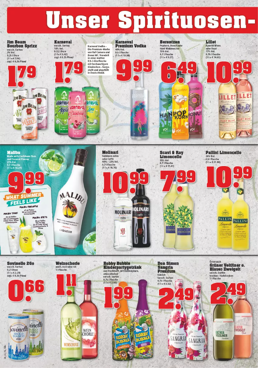 Aktueller Prospekt Trinkgut - von 13.06 bis 18.06.2022 - strona 6 - produkty: alkohol, aperitif, auer, berentzen, blauer zweigelt, bourbon, coconut, Donut, eis, flasche, frucht, fruchtsaft, getränk, glasflasche, grüner veltliner, jim beam, Kinder, korn, lillet, limette, limo, Malibu, Maus, Meister, Mett, Molinari, premium vodka, rel, Ria, robby, saft, sambuca, sangria, schorle, sim, Sprizz, Ti, vodka, wein, weinschorle, Yo, Zweigelt