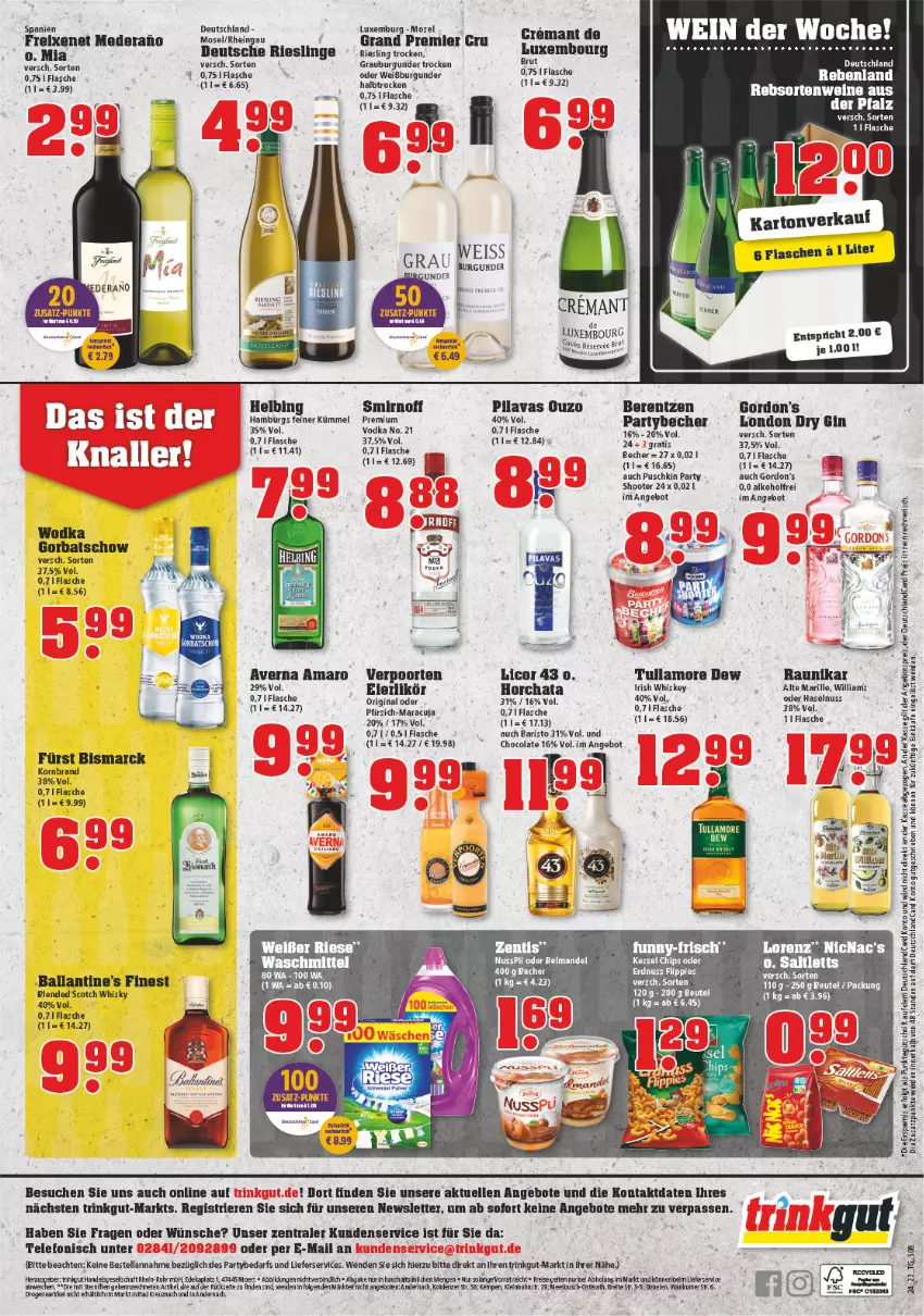 Aktueller Prospekt Trinkgut - von 13.06 bis 18.06.2022 - strona 8 - produkty: alkohol, amaro, angebot, angebote, angebotspreis, averna, ball, Becher, berentzen, beutel, bismarck, blended scotch, blended scotch whisky, Brei, brut, burgunder, cola, deka, deutschlandcard, dry gin, eier, eis, elle, erde, flasche, freixenet, gin, Gorbatschow, gordon, Gordon’s, grauburgunder, haselnuss, irish whiskey, korn, LG, licor, licor 43, lieferservice, london dry, london dry gin, lorenz, maracuja, nuss, ouzo, pfirsich, rebsortenweine, reis, riesling, scotch, scotch whisky, smirnoff, telefon, Ti, tullamore, tullamore dew, uhr, verpoorten, vodka, waschmittel, wein, weine, Weißburgunder, whiskey, whisky, wodka, zentis