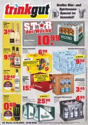 Gazetka promocyjna Trinkgut - Gazetka - ważna od 18.06 do 18.06.2022 - strona 1 - produkty: Alwa, angebot, bett, bier, cin, deutschlandcard, eier, eis, elle, erde, flasche, jim beam, LG, limo, limonade, limonaden, mineralwasser, monster, Paula, pils, pilsener, reis, sinalco, steiner, Ti, veltins, veltins pilsener, wasser, yeni raki