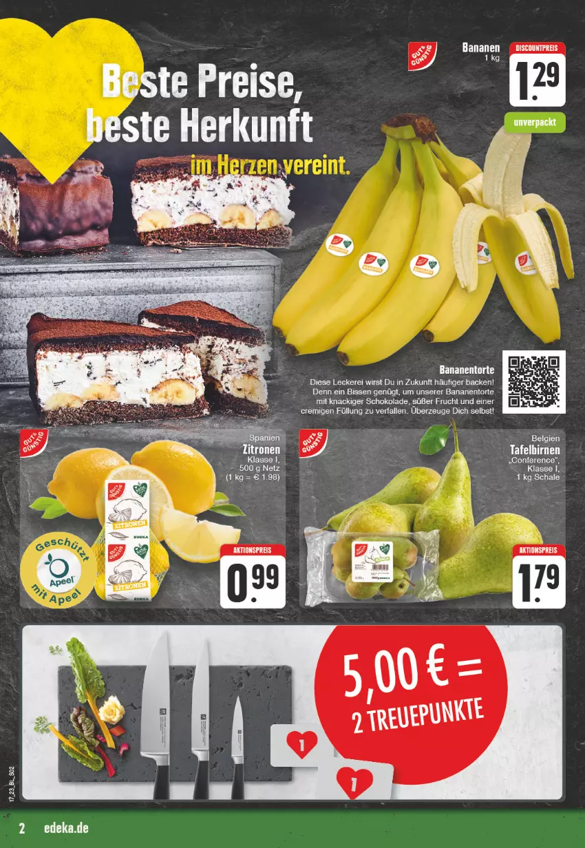 Aktueller Prospekt Edeka - Angebote der Woche - von 24.04 bis 29.04.2023 - strona 2 - produkty: aktionspreis, banane, bananen, Birnen, discount, eis, frucht, reis, Schal, Schale, schoko, schokolade, tafelbirnen, Ti, torte