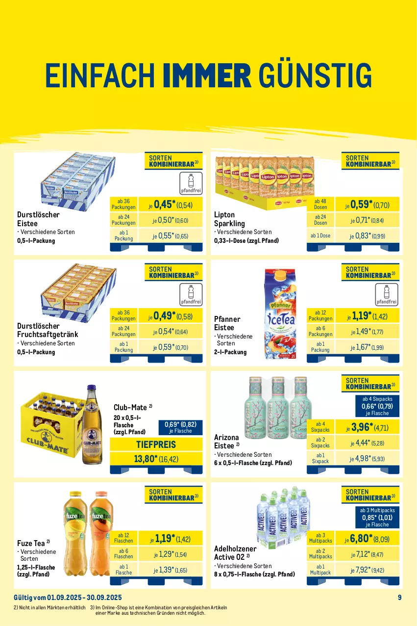 Aktueller Prospekt Metro - Wochen-Angebote Händler - von 01.09 bis 06.09.2025 - strona 14 - produkty: adelholzener, durstlöscher, eis, eistee, flasche, frucht, fruchtsaft, fruchtsaftgetränk, fuze tea, getränk, Holz, lipton, pfanne, Pfanner, reis, saft, tee, Ti, tiefpreis