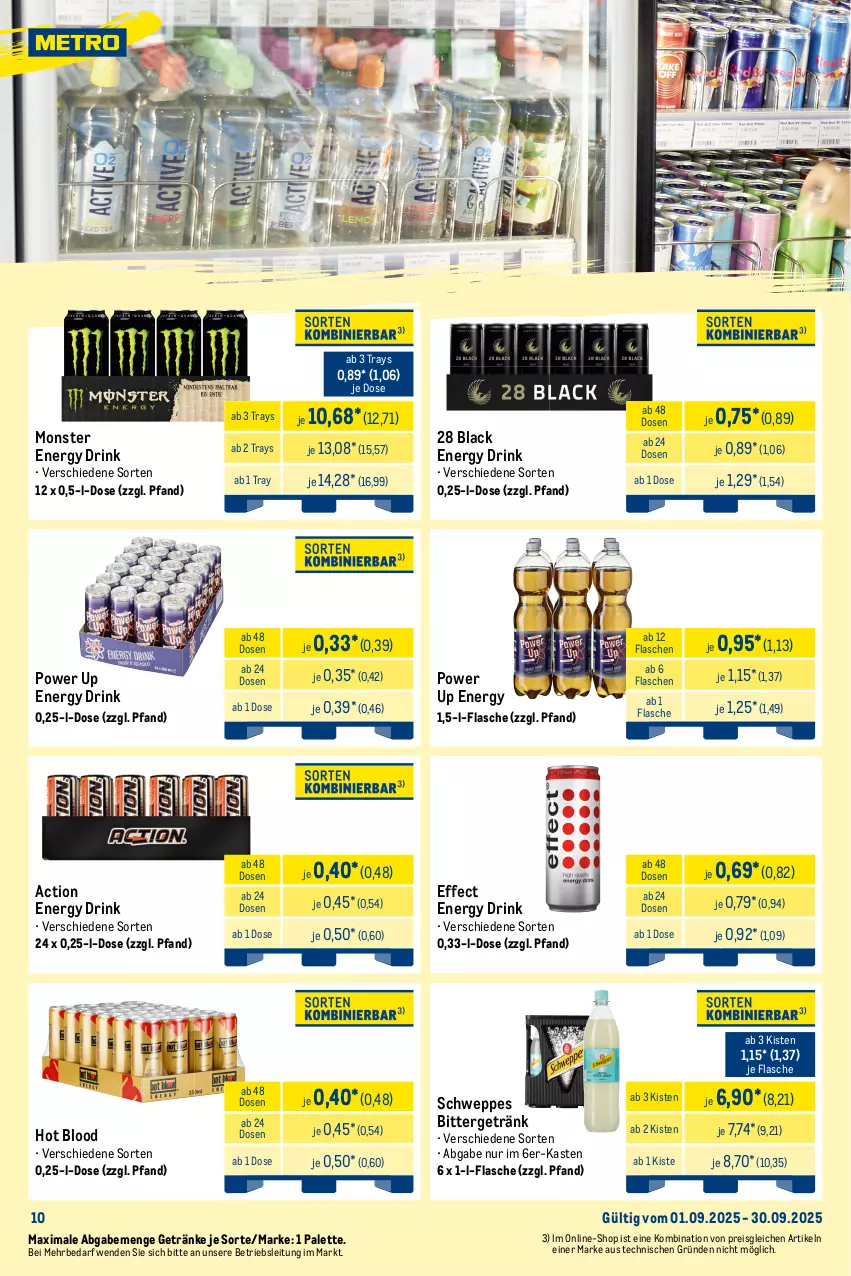 Aktueller Prospekt Metro - Wochen-Angebote Händler - von 01.09 bis 06.09.2025 - strona 15 - produkty: drink, Effect, eis, energy drink, flasche, getränk, getränke, lack, monster, Monster Energy, Palette, reis, schweppes, Ti