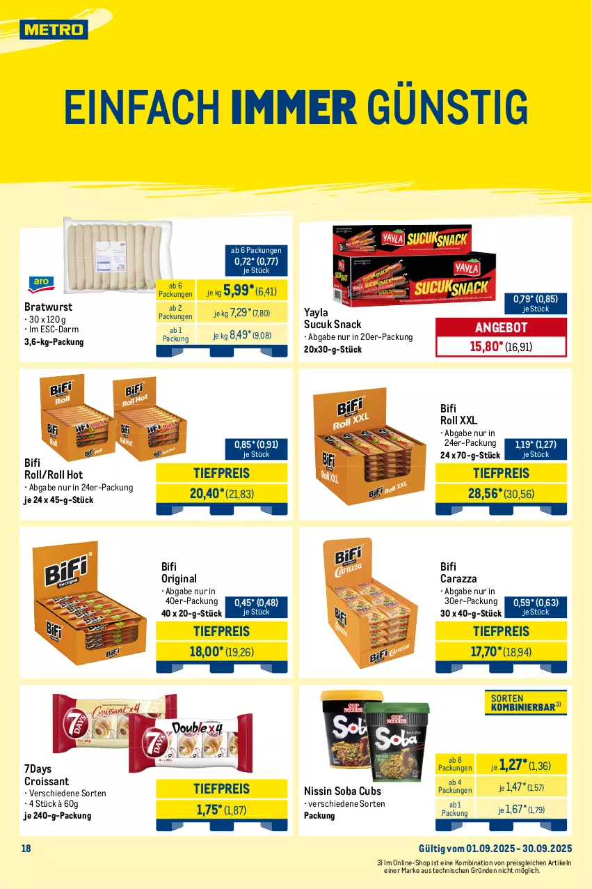 Aktueller Prospekt Metro - Wochen-Angebote Händler - von 01.09 bis 06.09.2025 - strona 23 - produkty: angebot, bifi, bratwurst, Croissant, eis, gin, Nissin, reis, snack, Sucuk, Ti, tiefpreis, wurst
