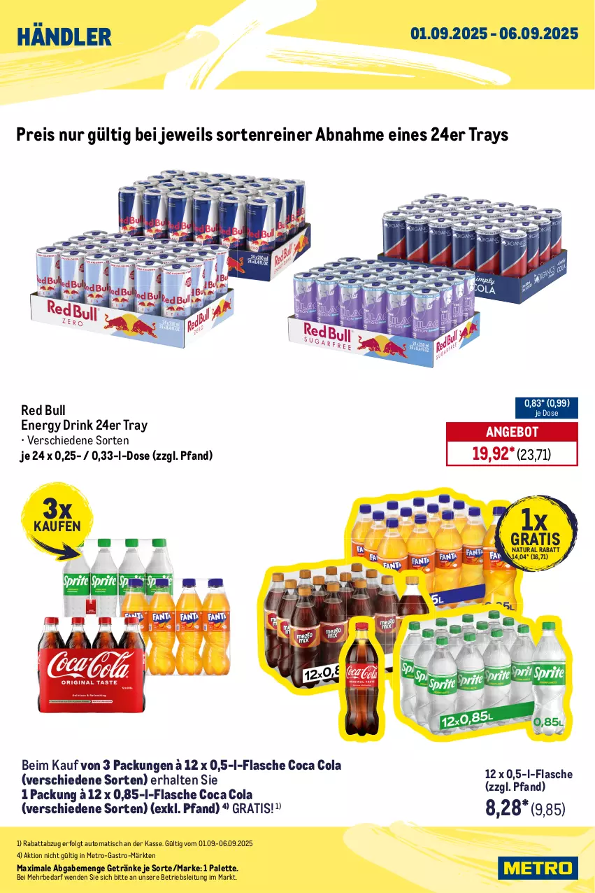 Aktueller Prospekt Metro - Wochen-Angebote Händler - von 01.09 bis 06.09.2025 - strona 4 - produkty: angebot, auto, cola, drink, eis, energy drink, flasche, getränk, getränke, LG, Metro, natur, natura, Palette, red bull, reis, Ti, tisch