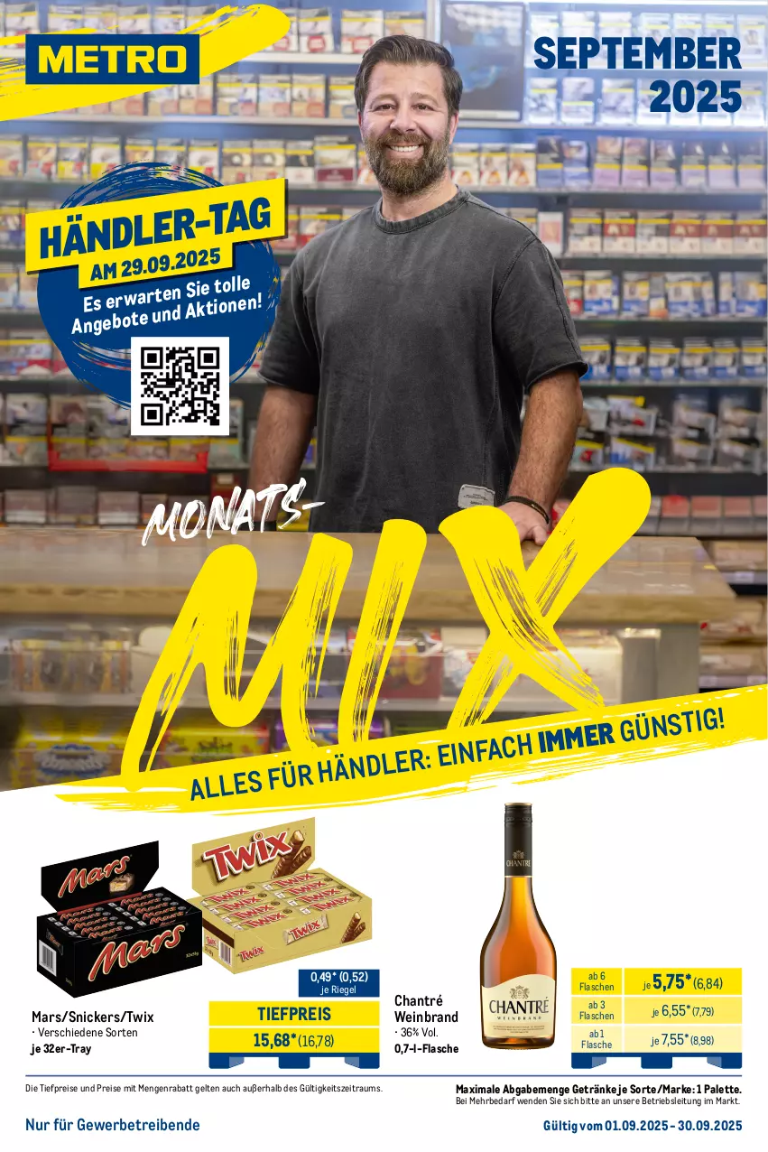 Aktueller Prospekt Metro - Wochen-Angebote Händler - von 01.09 bis 06.09.2025 - strona 6 - produkty: angebot, angebote, chantré, eis, flasche, getränk, getränke, mars, Palette, reis, riegel, snickers, Ti, tiefpreis, twix, wein, weinbrand