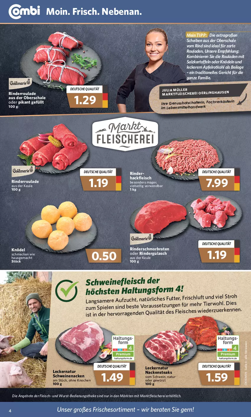 Aktueller Prospekt Combi - Prospekte - von 28.02 bis 05.03.2022 - strona 4 - produkty: angebot, angebote, apfel, braten, eis, elle, fleisch, Fleischerei, gewürz, gulasch, hackfleisch, ilag, kartoffel, kartoffeln, Knödel, lebensmittel, mac, Nackensteak, nackensteaks, natur, nuss, oder rindergulasch, rind, rinder, rindergulasch, Rinderroulade, rotkohl, rouladen, rwe, salz, Schal, Schale, Schere, schmorbraten, schwein, schweine, schweinefleisch, schweinenacken, Spiele, steak, steaks, Ti, wein, weine, wurst