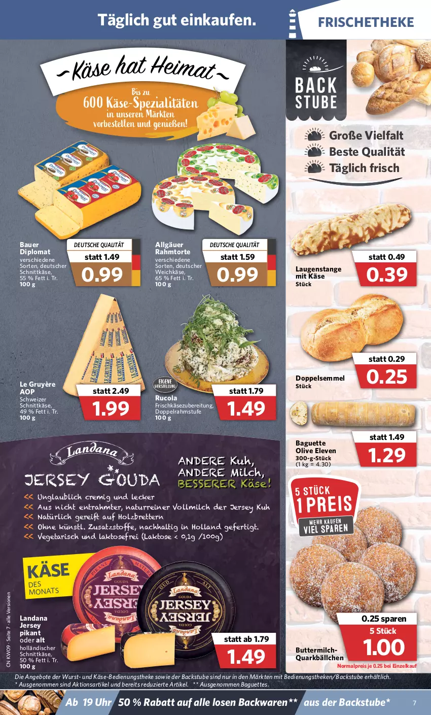 Aktueller Prospekt Combi - Prospekte - von 28.02 bis 05.03.2022 - strona 7 - produkty: angebot, angebote, auer, backwaren, baguette, baguettes, Bau, Bauer, butter, buttermilch, cola, deutscher schnittkäse, deutscher weichkäse, dip, doppelrahmstufe, eis, elle, frischkäse, frischkäsezubereitung, holländischer schnittkäse, Holz, Käse, Laugenstange, LG, milch, natur, olive, quark, reis, rucola, schnittkäse, schweizer schnittkäse, Semmel, Spezi, stube, Ti, torte, uhr, Vegeta, vollmilch, weichkäse, wurst