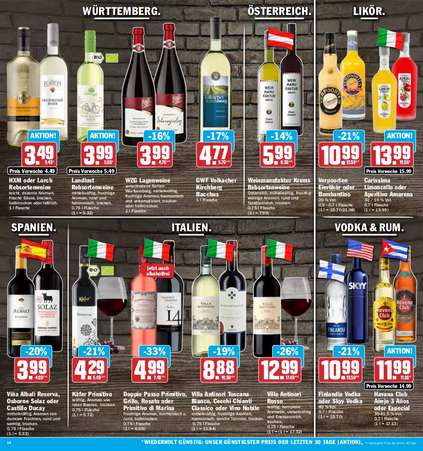 Aktueller Prospekt Aez - Prospekte - von 11.09 bis 16.09.2023 - strona 14 - produkty: ACC, alkohol, asti, beere, beeren, chia, chianti, classico, doppio passo, eier, eierlikör, eis, ente, Faktu, finesse, flasche, frucht, früchte, früchten, grill, grillo, Havana Club, käfer, likör, limo, olaz, osborne, passo, primitivo, rebsortenweine, reis, rosato, rum, sim, skyy, Skyy Vodka, Ti, verpoorten, vodka, wein, weine, ZTE