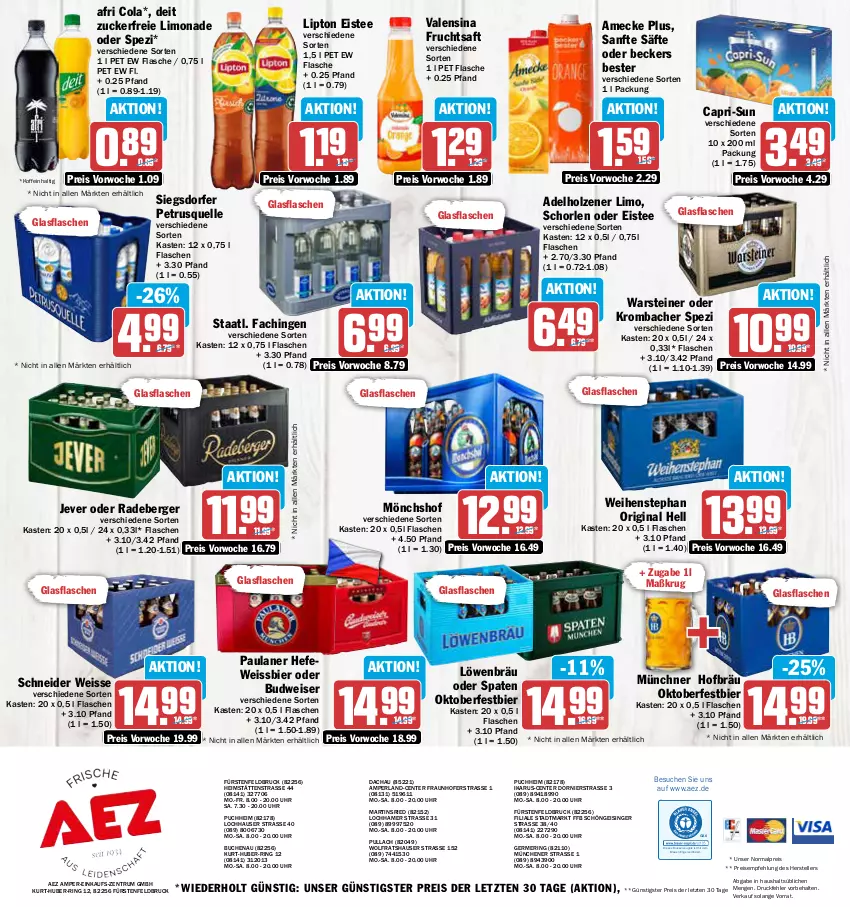 Aktueller Prospekt Aez - Prospekte - von 11.09 bis 16.09.2023 - strona 16 - produkty: adelholzener, AEZ, Afri Cola, amecke, Beckers Bester, Berger, bier, buch, budweiser, Cap, capri-sun, cola, deit, drucker, eis, eistee, elle, Engel, ente, fisch, flasche, frucht, fruchtsaft, Germ, gin, glasflasche, Hefe, Holz, jever, kerze, krombache, krombacher, limo, limonade, lipton, mönchshof, Paula, paulaner, perla, radeberger, reis, ring, rum, saft, säfte, schorle, Spaten, Spezi, Staatl. Fachingen, steiner, tee, teller, Ti, uhr, valensina, warsteiner, weihenstephan, weissbier, ZTE, zucker