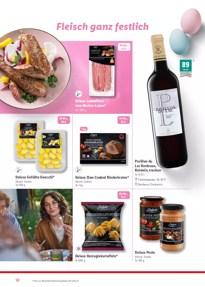 Aktueller Prospekt Lidl - Fantastische Ostermomente - von 11.03 bis 01.04.2024 - strona 18 - produkty: braten, eis, filet, filets, fleisch, gin, gnocchi, kartoffel, kartoffeln, lamm, Lammfilets, pavillon, pesto, rind, rinder, rinderbraten, rotwein, wein