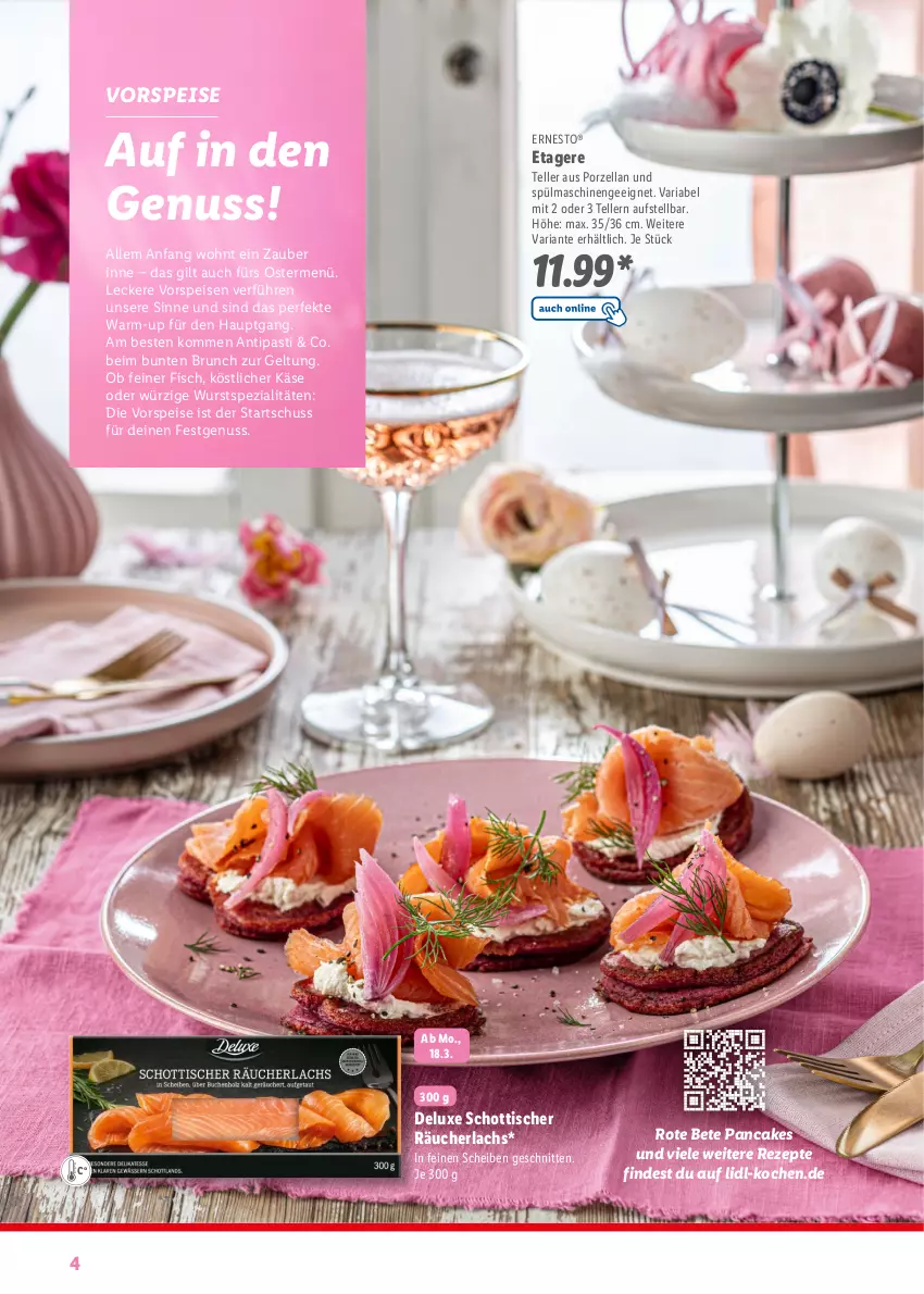 Aktueller Prospekt Lidl - Fantastische Ostermomente - von 11.03 bis 01.04.2024 - strona 4 - produkty: antipasti, asti, eis, elle, ernesto, Etagere, fisch, Käse, lachs, nuss, Räucherlachs, rezept, rezepte, Ria, rote bete, schnitten, schott, Spezi, spülmaschinen, teller, Ti, tisch, vorspeise, wurst