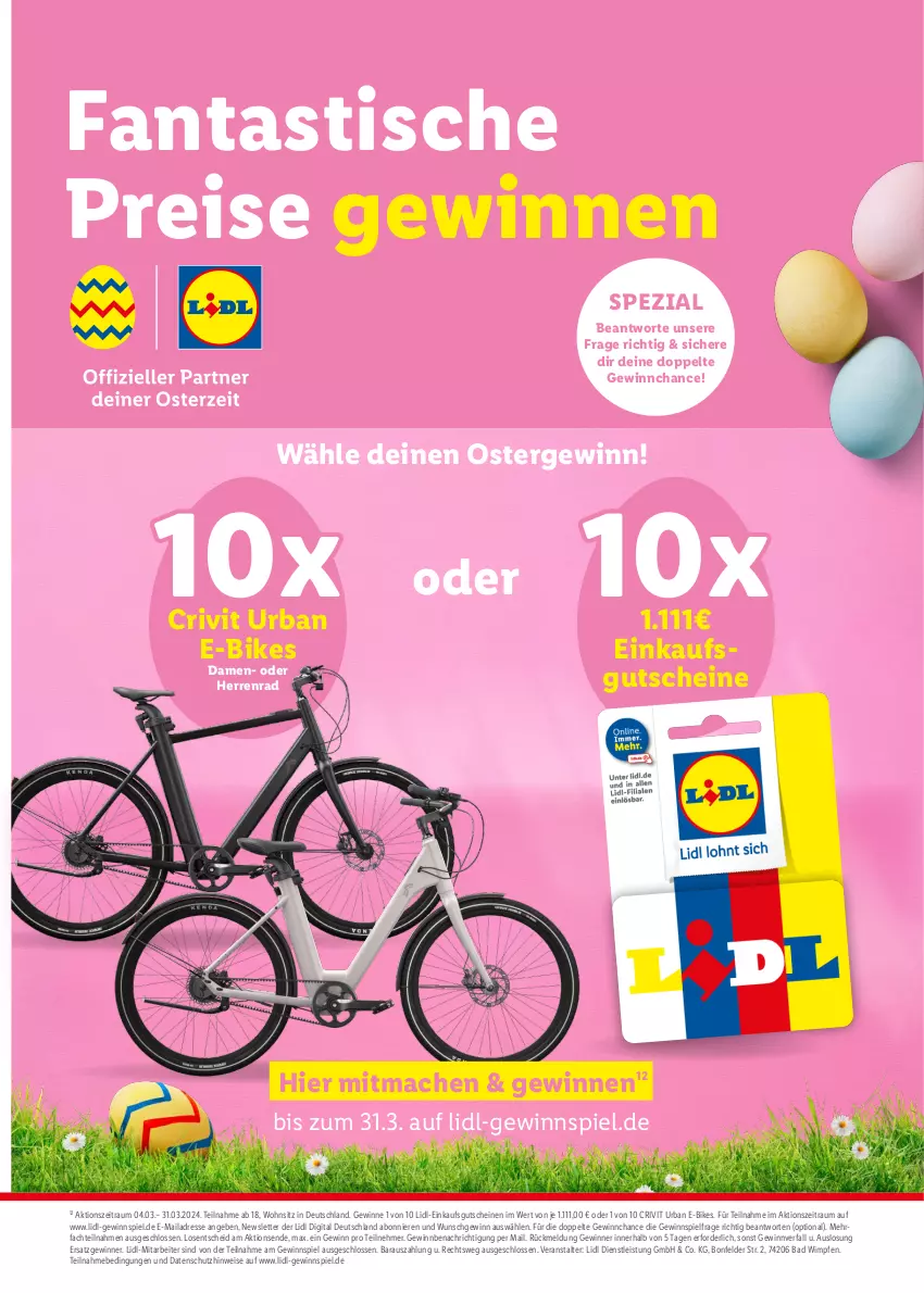 Aktueller Prospekt Lidl - Fantastische Ostermomente - von 11.03 bis 01.04.2024 - strona 41 - produkty: asti, Bad, crivit, E-Bike, E-Bikes, eis, fanta, gewinnspiel, gutschein, gutscheine, mac, reis, Spezi, Ti, tisch