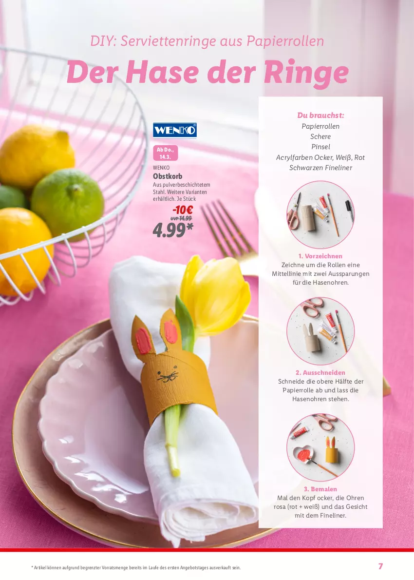 Aktueller Prospekt Lidl - Fantastische Ostermomente - von 11.03 bis 01.04.2024 - strona 7 - produkty: angebot, Fineliner, korb, obst, papier, Pinsel, Rauch, Ria, ring, Schere, Serviette, servietten, Serviettenring, Ti, wenko, ZTE