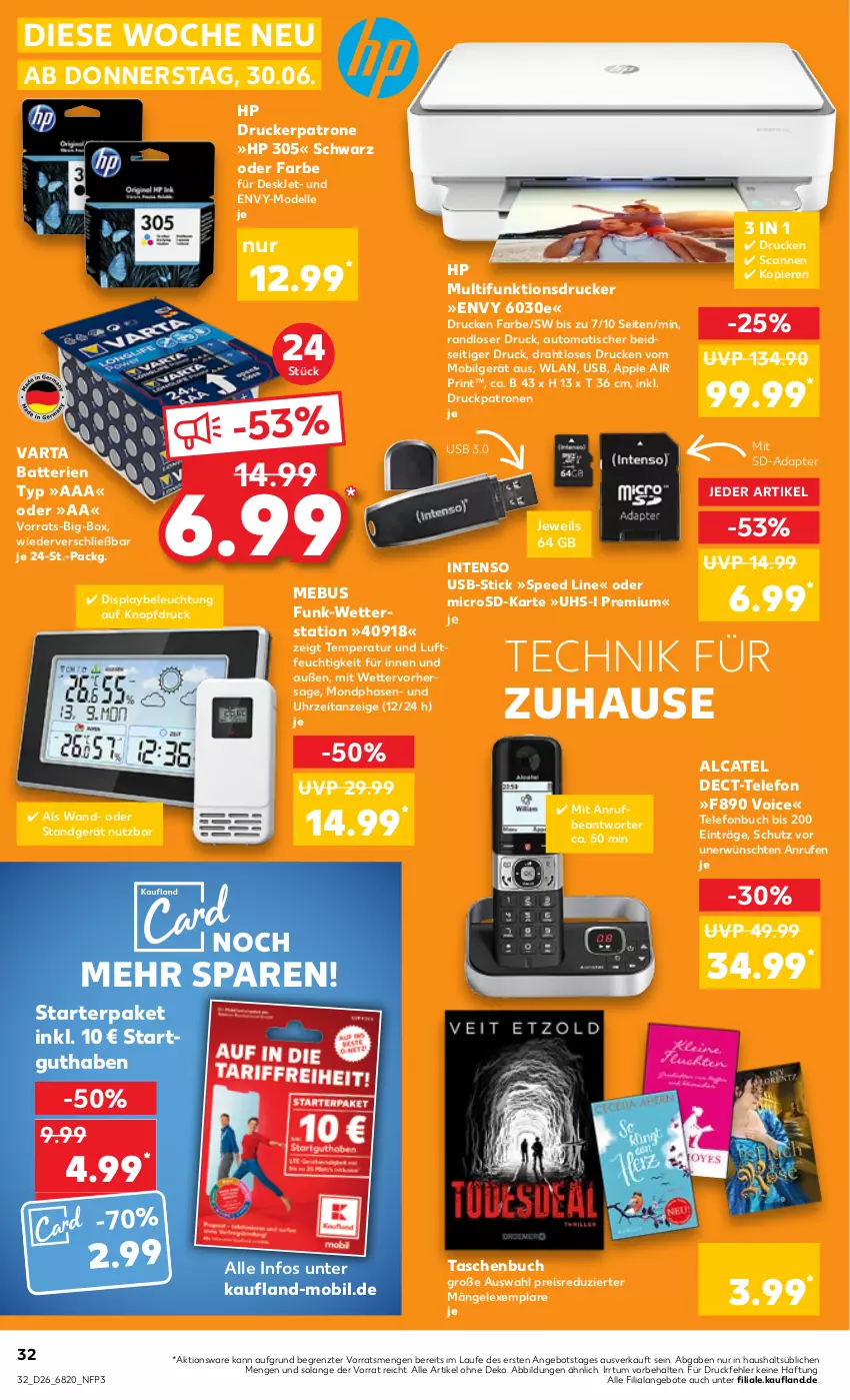 Aktueller Prospekt Kaufland - von 30.06 bis 06.07.2022 - strona 32 - produkty: adapter, angebot, angebote, Apple, auto, batterie, batterien, beleuchtung, buch, dell, Draht, drucker, eis, elle, HP, intenso, LG, microsd, Mode, multifunktionsdrucker, reis, spee, Tasche, taschen, Taschenbuch, telefon, Ti, tisch, uhr, usb, varta, Wetterstation, ZTE