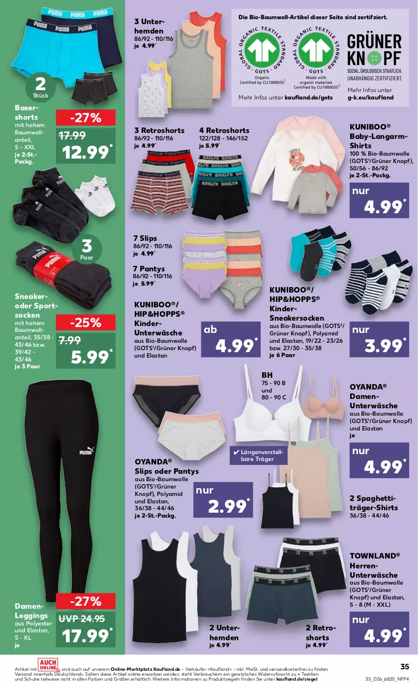 Aktueller Prospekt Kaufland - von 30.06 bis 06.07.2022 - strona 35 - produkty: Bau, baumwolle, bio, bio-baumwolle, eis, erde, gin, hemd, hemden, Kinder, Langarmshirt, leggings, ndk, panty, Rauch, retroshorts, schuhe, shirt, shirts, shorts, slip, slips, sneaker, sneakersocken, socken, spaghetti, Sport, sportsocken, Ti, Träger-Shirt, Unterhemd, unterhemden, Unterwäsche, versandkostenfrei, wolle