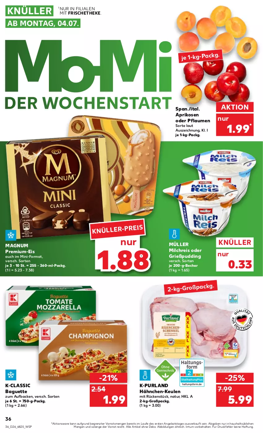 Aktueller Prospekt Kaufland - von 30.06 bis 06.07.2022 - strona 36 - produkty: angebot, aprikose, aprikosen, baguette, Becher, eis, Grießpudding, magnum, milch, milchreis, Müller, natur, pflaume, pflaumen, pudding, purland, reis, Ti, ZTE