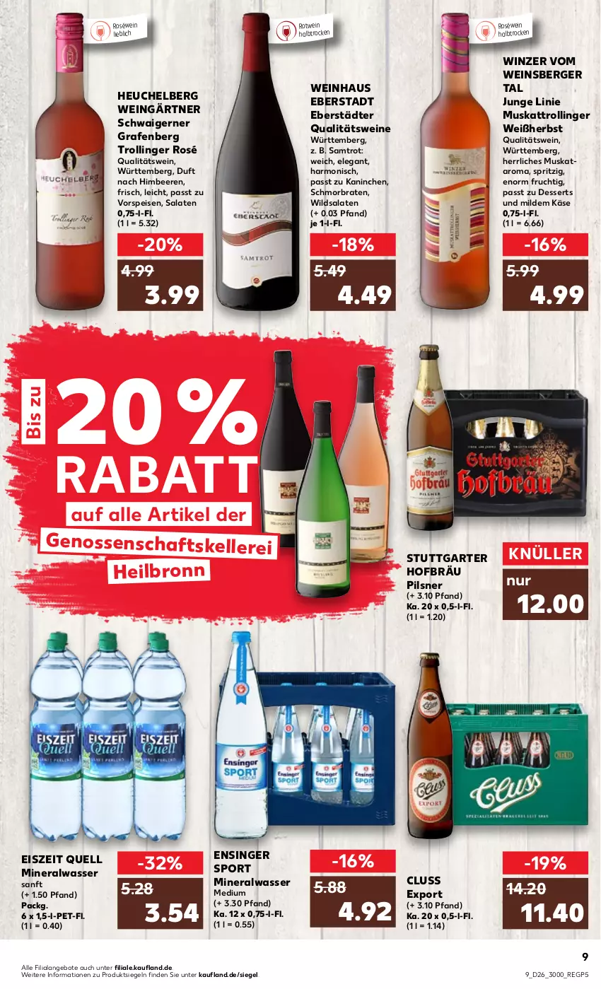 Aktueller Prospekt Kaufland - von 30.06 bis 06.07.2022 - strona 9 - produkty: Alwa, angebot, angebote, beere, beeren, Berger, braten, dessert, desserts, eis, elle, frucht, Heu, himbeer, himbeere, himbeeren, Käse, mineralwasser, Mineralwasser Medium, pils, pilsner, qualitätswein, qualitätsweine, roséwein, rotwein, salat, salate, schmorbraten, Sport, Ti, trolli, trollinger, vorspeise, wasser, wein, weine, Wild